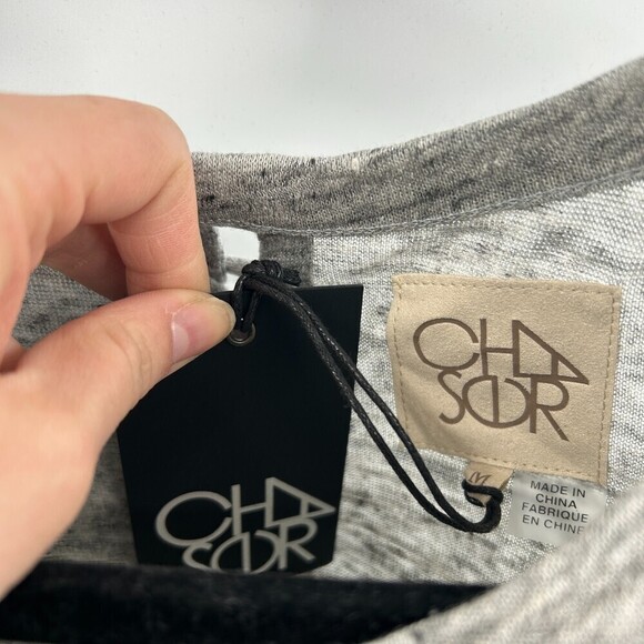 NWT CHASER Basic Linen Heather Gray Lace Up Back Burnout Shirt Size Medium - Picture 3 of 3